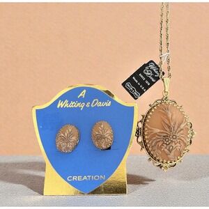 Vintage Whitting & Davis creation necklace and earrings gold tone